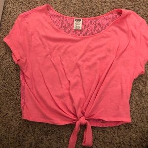 Pink Victoria Secret Lace Back Crop Shirt